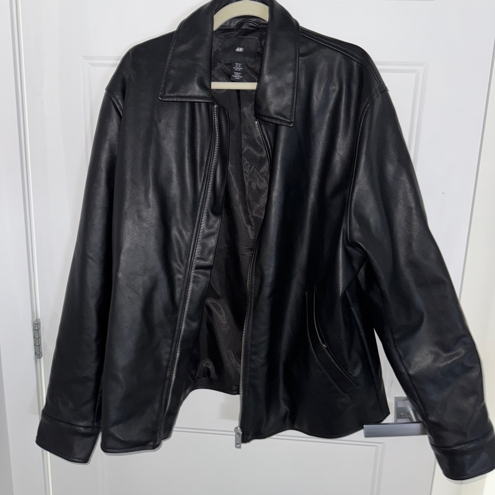 HM Black Faux Leather Black Jacket size XL